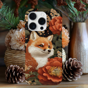 Schattige geborduurde look Fox & Flowers iPhone 16 Pro Hoesje