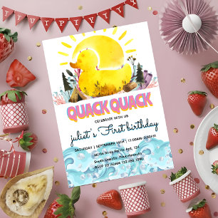 Schattige geel 1e rubber eend verjaardagsuitnodigi kaart