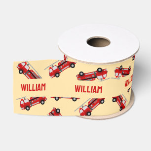 Schattige Geel Aangepaste Naam Firetruck Kids Verj Grosgrain Lint