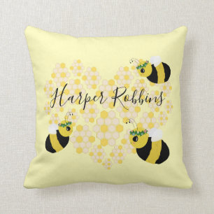 Schattige Geel Bumble Bee Honingraat Hart Baby Kam Kussen