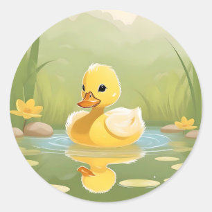 Schattige geel eendje op een rustige dag ronde sticker