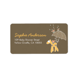 Schattige geel Giraffe & paraplu Baby shower adres Etiket