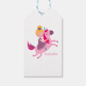 Schattige Geel Haired Meisje Rijden op een Eenhoor Cadeaulabel (Voorkant)