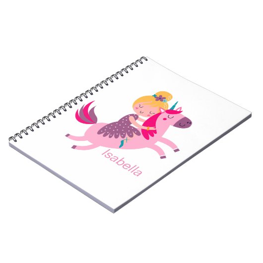 Schattige Geel Haired Meisje Rijden op een Eenhoor Notitieboek (Linkerzijde)