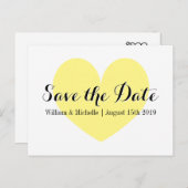 Schattige geel hart Save the date briefkaarten (Voorkant / Achterkant)