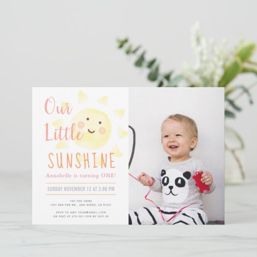 Schattige geel zonneschijn meisje 1e foto verjaard kaart (Staand voorkant)