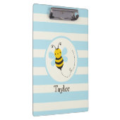 Schattige Geel & Zwart Bijen op Baby Blauwe Strepe Klembord (Rechts)