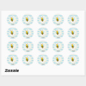Schattige Geel & Zwart Bijen op Baby Blauwe Strepe Ronde Sticker (Vel)
