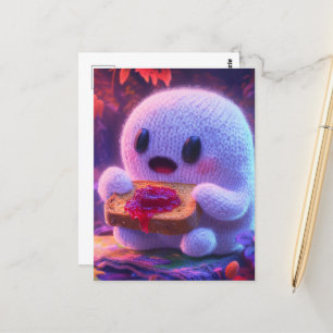 Schattige geest eet toast en jam briefkaart
