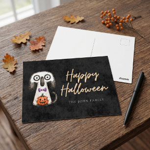 Schattige Geest Kat Gelukkig Halloween Familie Gro Briefkaart