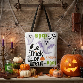 Schattige Geest Trick or Treat Aangepaste Naam Hal Draagtas