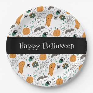 Schattige Geest Vleermuis Pompoen Leuk Halloween D Papieren Bordje