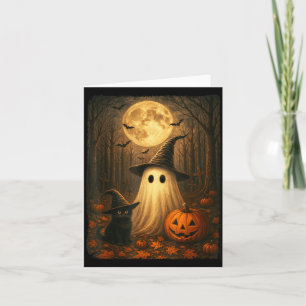 Schattige Geest Zwarte Kat Halloween Heks Pompoen  Kaart