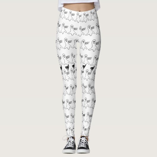 Schattige Geest Zwarte Kat Halloween Leggings (Voorkant)