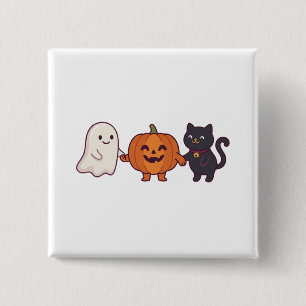 Schattige Geest Zwarte Kat & Jack O Lantern Hallow Vierkante Button 5,1 Cm