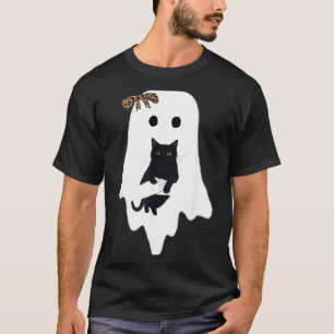 Schattige Geest Zwarte Kat Luipaard Strik Grappig T-shirt