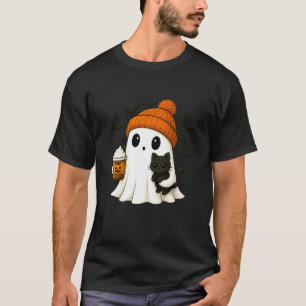 Schattige Geest Zwarte Kat Pompoen Kruiden Grappig T-shirt