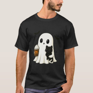 Schattige Geest Zwarte Kat Pompoen Kruiden Grappig T-shirt