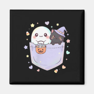 Schattige Geest Zwarte Kat Zak Halloween Plezier Magneet