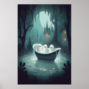 Schattige geesten badkuip Halloween, Spookbadkamer Poster