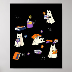Schattige Geestkat Lezer Boekenliefhebber Boekacht Poster