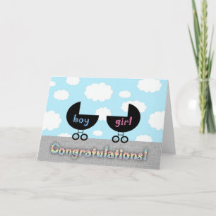 Schattige gefeliciteerd tweeling jongen en meisje kaart