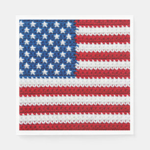 Schattige gehaakte Amerikaanse vlag Rood Wit Blauw Servet