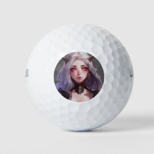 Schattige gehoornde anime krijger meisje golfballen