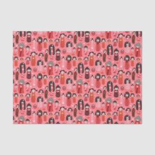 Schattige geïllustreerd Japans Kokeshi Pink Tissuepapier