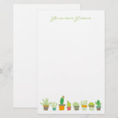 Schattige geïllustreerd succulent monogram briefpa briefpapier (Voorkant / Achterkant)
