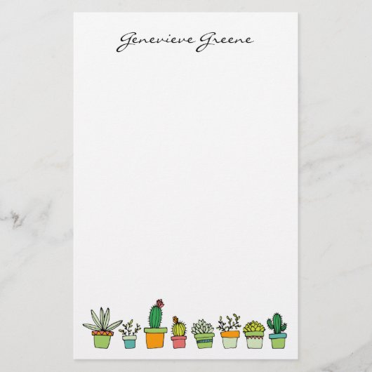 Schattige geïllustreerd succulent monogram briefpa briefpapier (Voorkant)