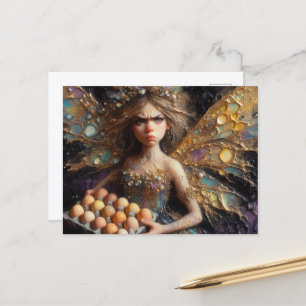 Schattige geïrriteerde fee met eitjes briefkaart