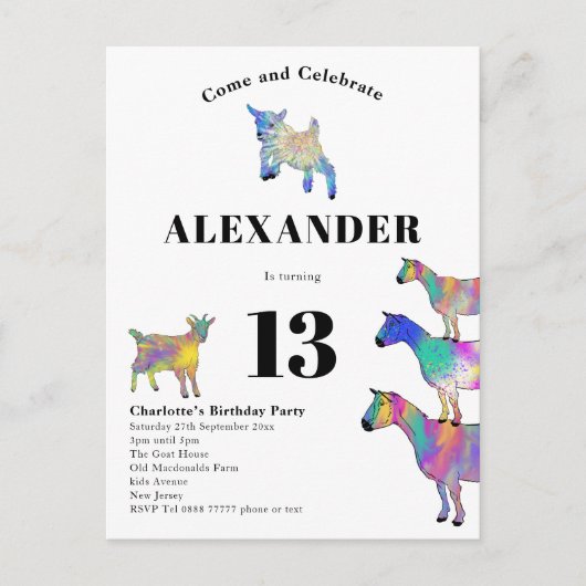 Schattige geitendier thema verjaardagsfeest uitnodiging briefkaart (Voorkant)