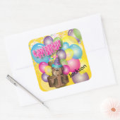 Schattige Gekke Monkey Geel Verjaardagsfeest Vierkante Sticker (Envelop)