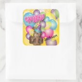 Schattige Gekke Monkey Geel Verjaardagsfeest Vierkante Sticker (Tas)