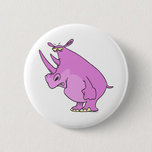schattige gekke roze rhino rhinoceros cartoon ronde button 5,7 cm
