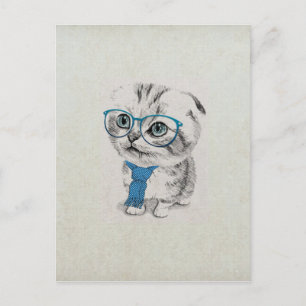 Schattige gekke, vreemde, blauwe ogen kitten briefkaart