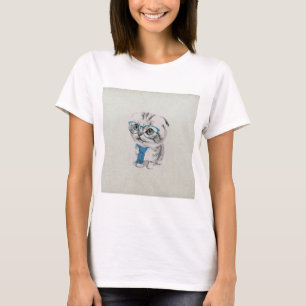 Schattige gekke, vreemde, blauwe ogen kitten t-shirt