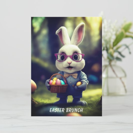 Schattige geklede konijn & mand brunch kaart (Staand voorkant)