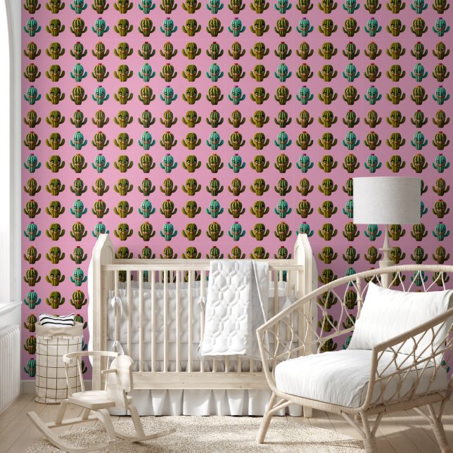 Schattige gekleurde cactussen behang (Kinderen)