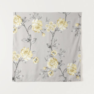 schattige gele bloemen met grijze bladeren op gr wandkleed