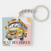 Schattige gele Cartoon beste schoolbuschauffeur Sleutelhanger (Achterkant)