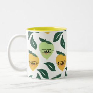 Schattige gele citroen cartoon grappige illustrati tweekleurige koffiemok