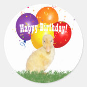Schattige gele krammelige Happy Birthday-ballonnen Ronde Sticker (Voorkant)