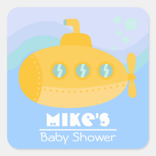 Schattige Gele Onderzeeër Onder Water Vierkante Sticker
