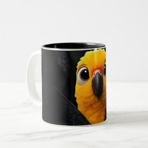 Schattige Gele Papegaai Kiekeboe Zwarte Koffiemok Tweekleurige Koffiemok