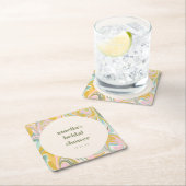 Schattige Gele Pastel Abstracte Aangepaste Bruidsd Vierkante Kartonnen Onderzetter (Insitu)