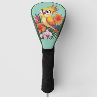 Schattige gele vogeltjes met bloemen golfheadcover