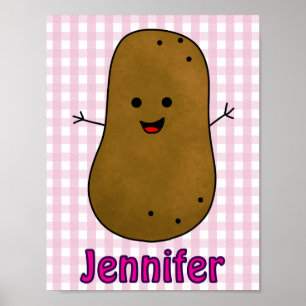 Schattige Gelukkige Aardappel Roze Gingham Op Maat Poster