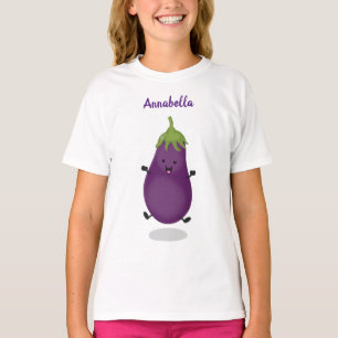 Schattige gelukkige aubergine cartoon illustratie t-shirt